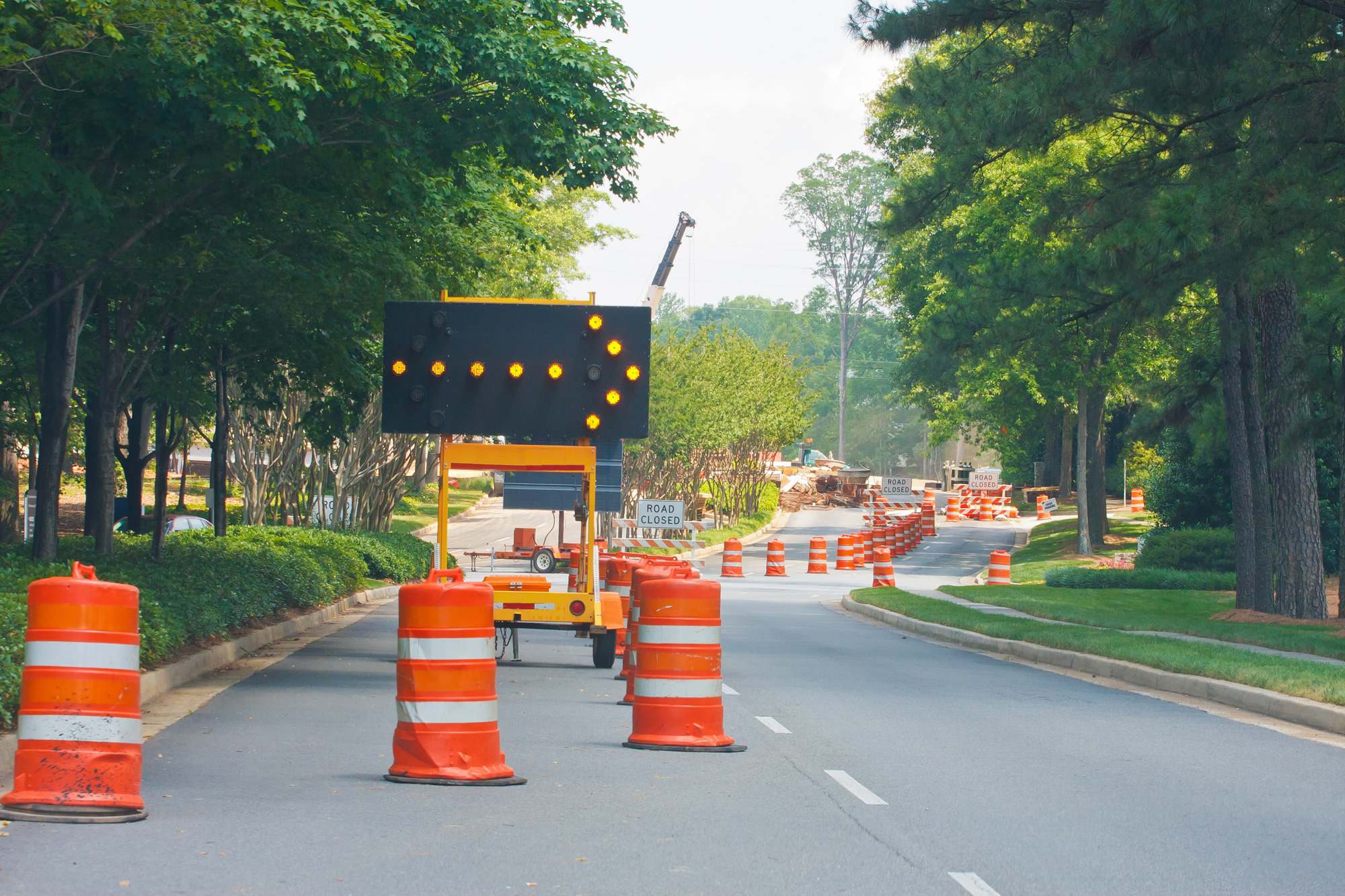 Road work sign and cones